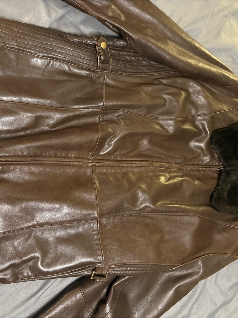Gallery Woman leather jacket faux fur collar 3XL